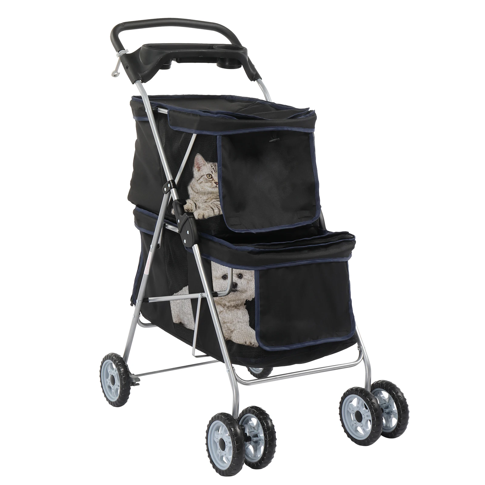 Pet Stroller for 2 Dogs/Cats, Double 4-Wheel Carrier Jogger for Small-Medium Pets, Waterproof Folding Crate with Soft Pad.