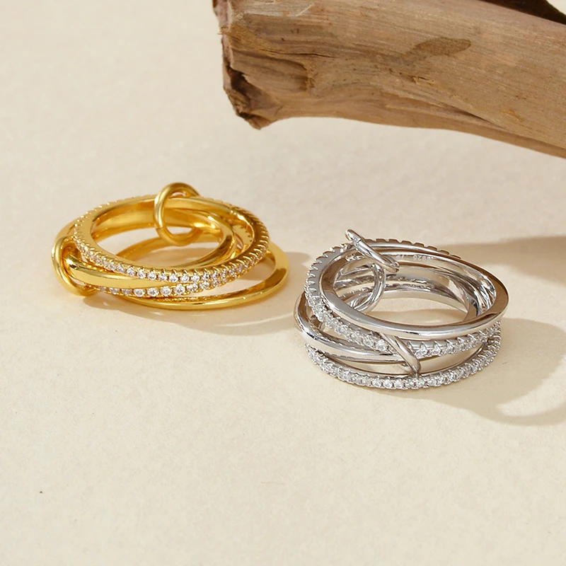 Luxury Unique Fine Jewelry Four Linked Eternity Band Combination 925 Sterling Silver Rings for Girls