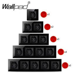 Wallpad 1/2/3/4/5 Power Socket EU Standard Electrical Outlet Black Crystal Glass Panel Wall Electrical Outlets 16A 250V EU Box