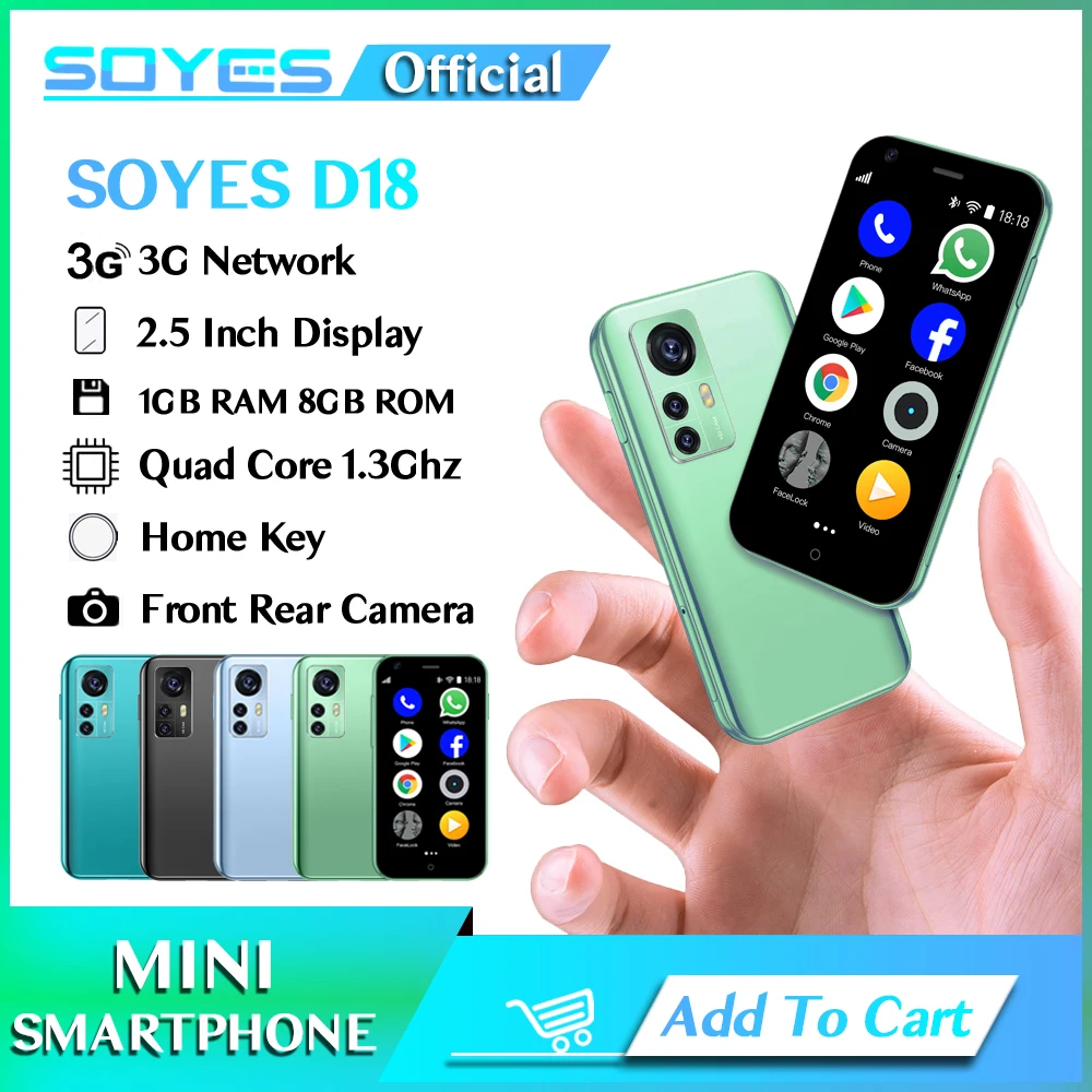 SOYES هاتف ذكي صغير يعمل بنظام الأندرويد 1GB RAM 8GB ROM 2MP كاميرا خلفية بشريحتين TF بطاقة 1000mAh شبكة 3G 2.5 بوصة الهاتف المحمول الصغير