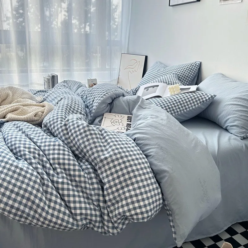 Stripe Plaid 3pcs/4pcs Set Quilt Covers Comfortable Skin-friendly Duvet Cover Suitable for All Skin Types Student 침구 풀세트 Pościel
