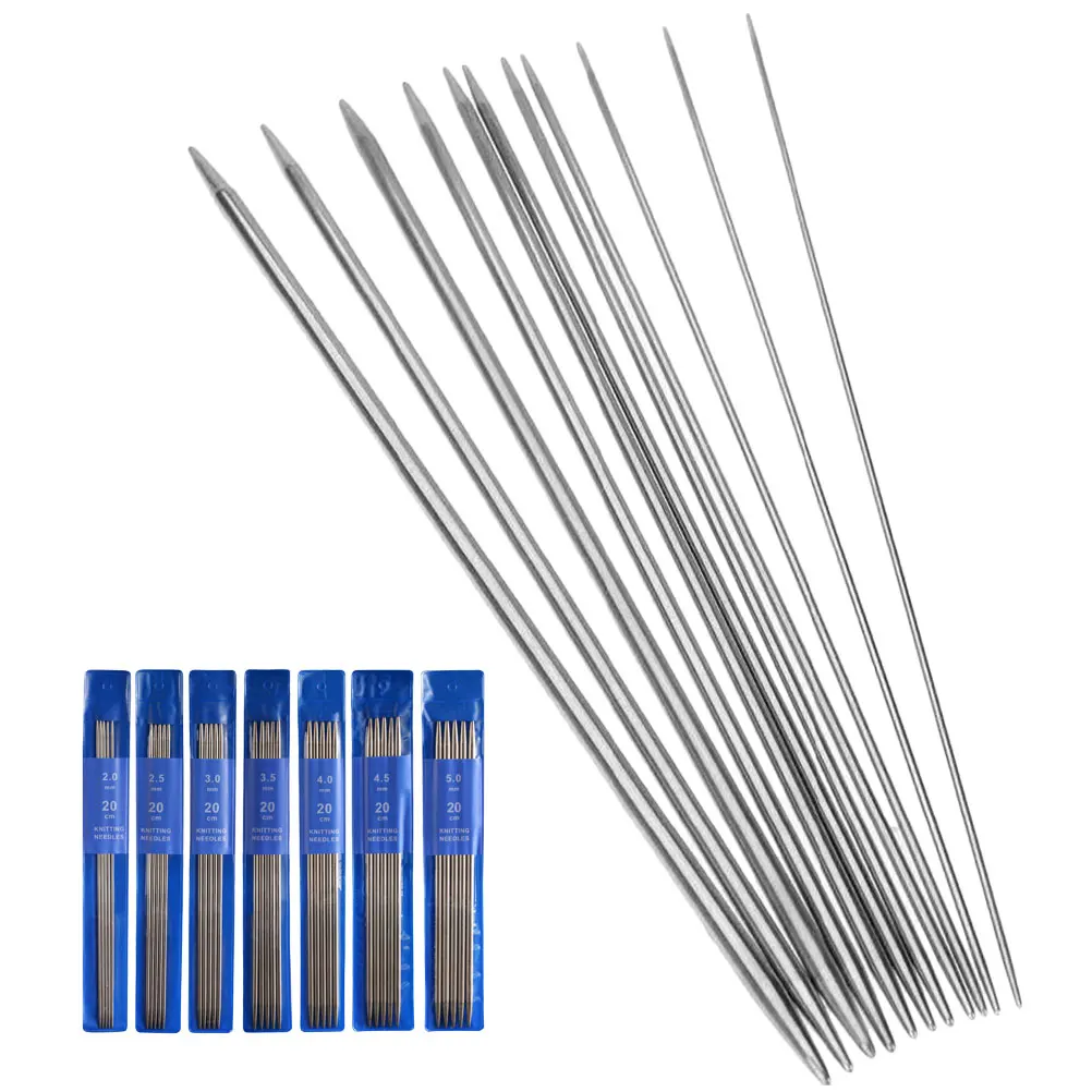 35 Pcs Knitting Needle Set 20cm Double Pointed Stainless Steel Needles Sweater Hat Scarf Dress Pet Clothes DIY Crochet Yarn