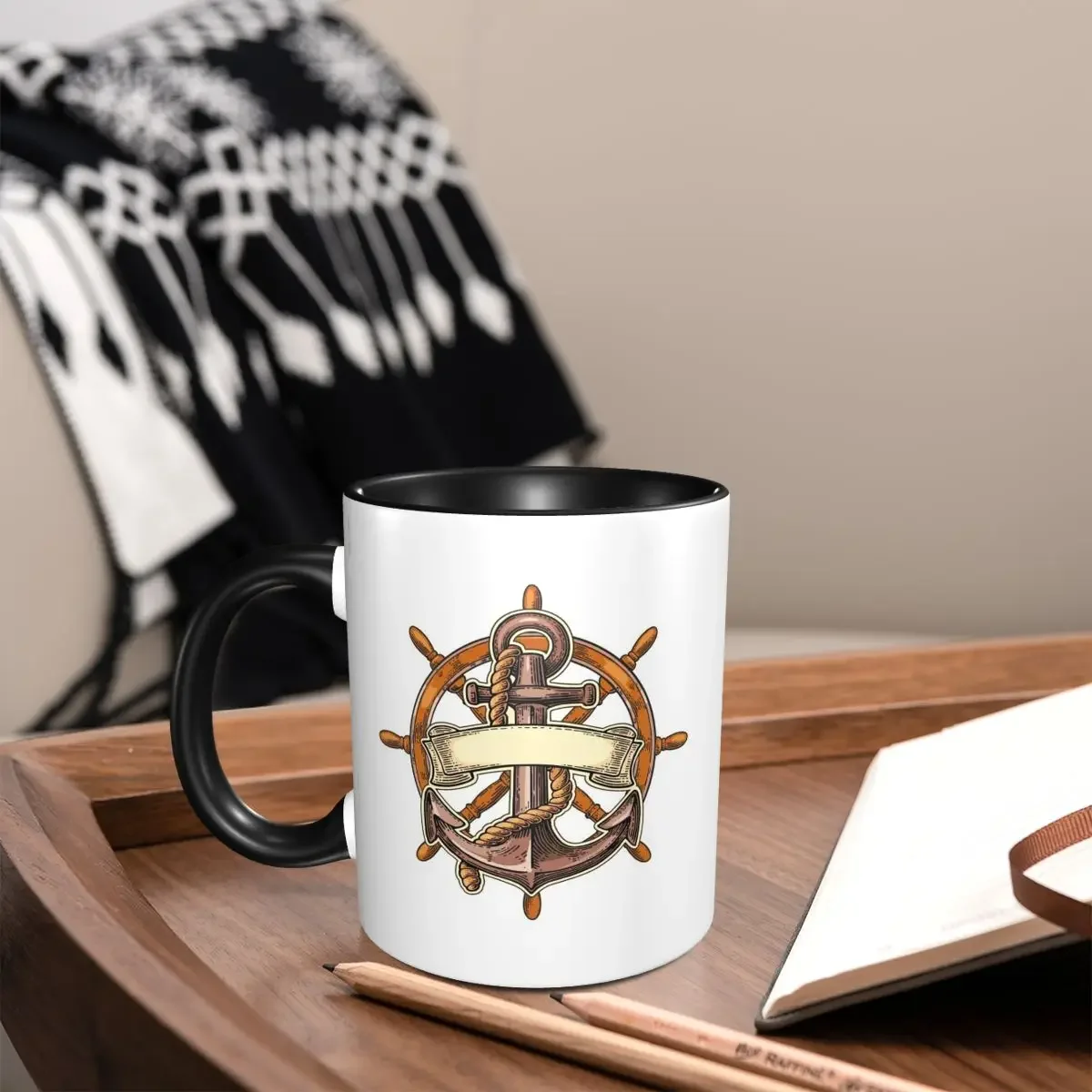 Nautical Blue Anchors With Stripes Sailing Sailor Mug Funny Ceramic Coffee Cups Tea Mugs Milk Cup Drinkware Gifts for Friends