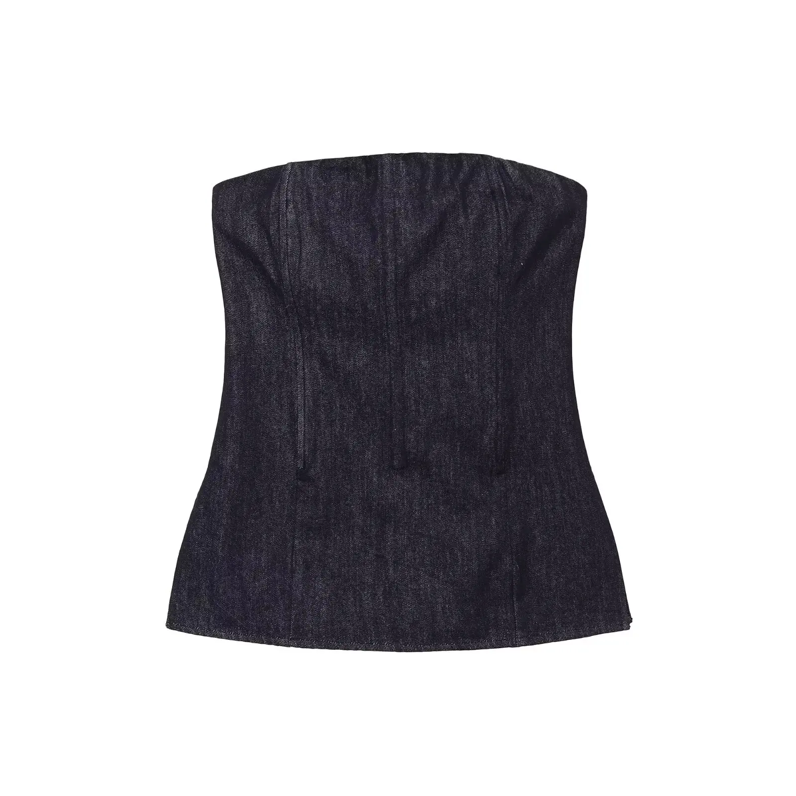 Spring New Women's Casual Style Straight Neckline Denim Effect Slim Fit Tube Top Shirt Comfortable Regular Length Pure Color