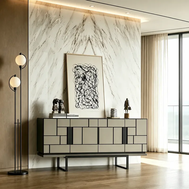 Italian Light Luxury Geometric Splicing Dining Side Cabinet Modern Simple Entrance Cabinet Living Room Storage Locker
