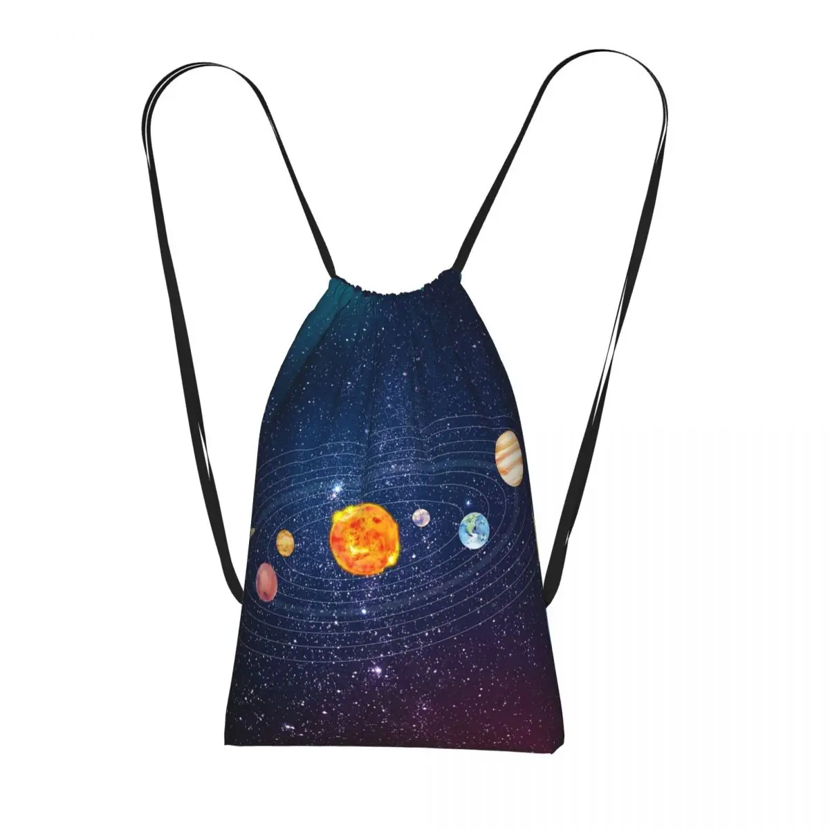Planets Orbiting In Space Print Backpacks Casual Drawstring Bags Sundries Bag Book Bags for Travel School
