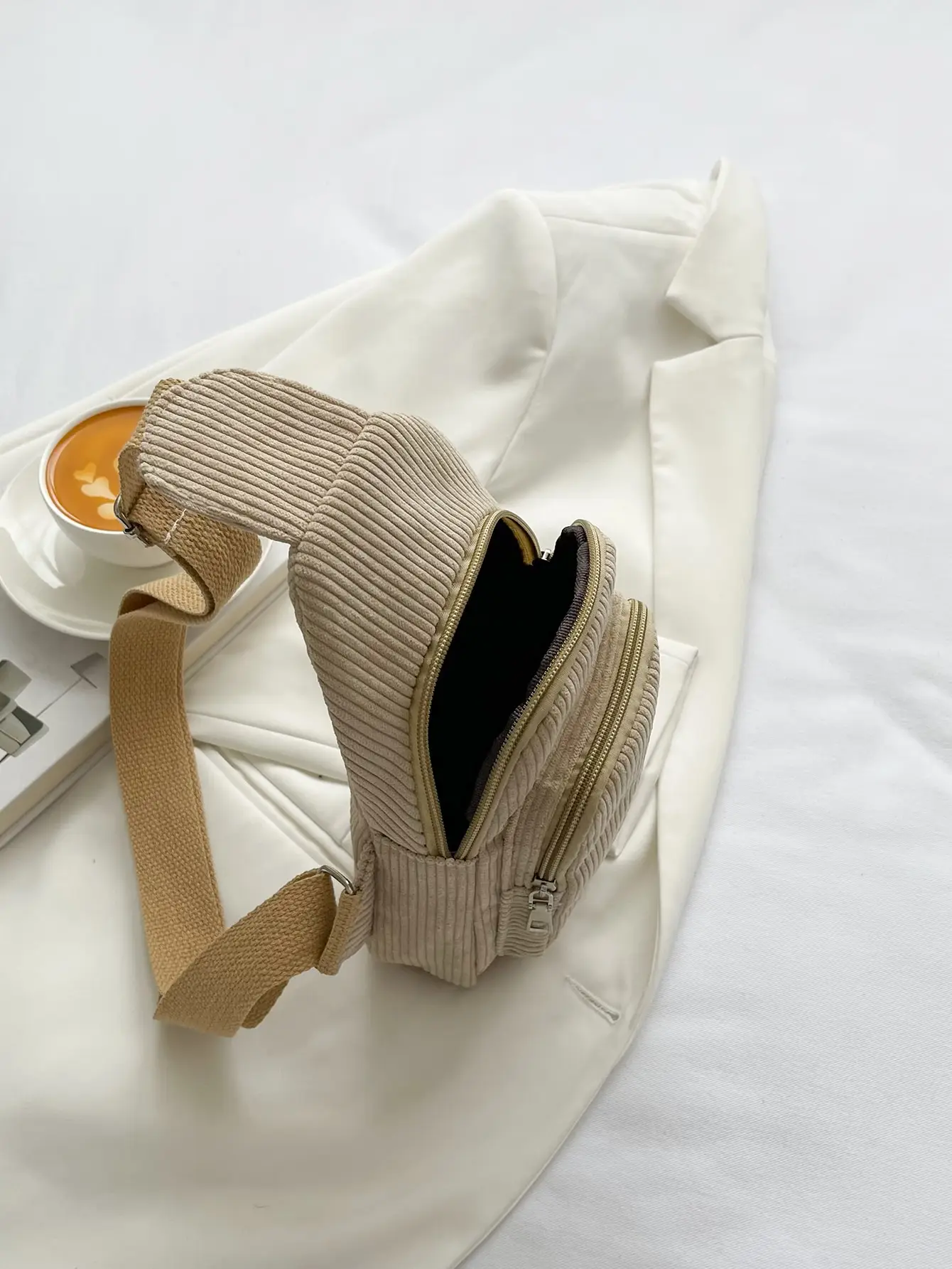 Brusttasche Cord Damen Sling Bag lässig leichte Hüfttasche vielseitige reine Farbe Schulter Umhängetasche kleine Tasche – Detail 4