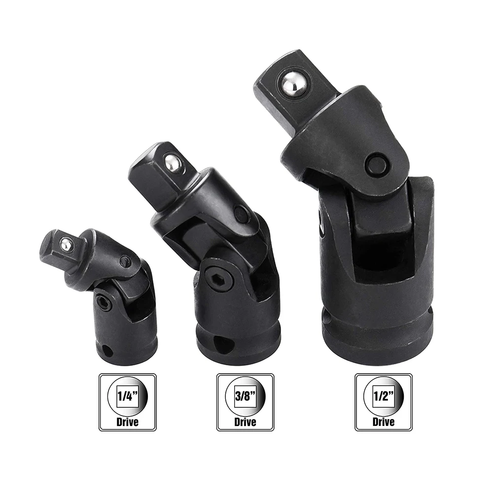 

3-Piece Loaded Universal Joint Set Rigid for Easier Positioning - 1/4-Inch, 3/8-Inch, and 1/2-Inch Drive