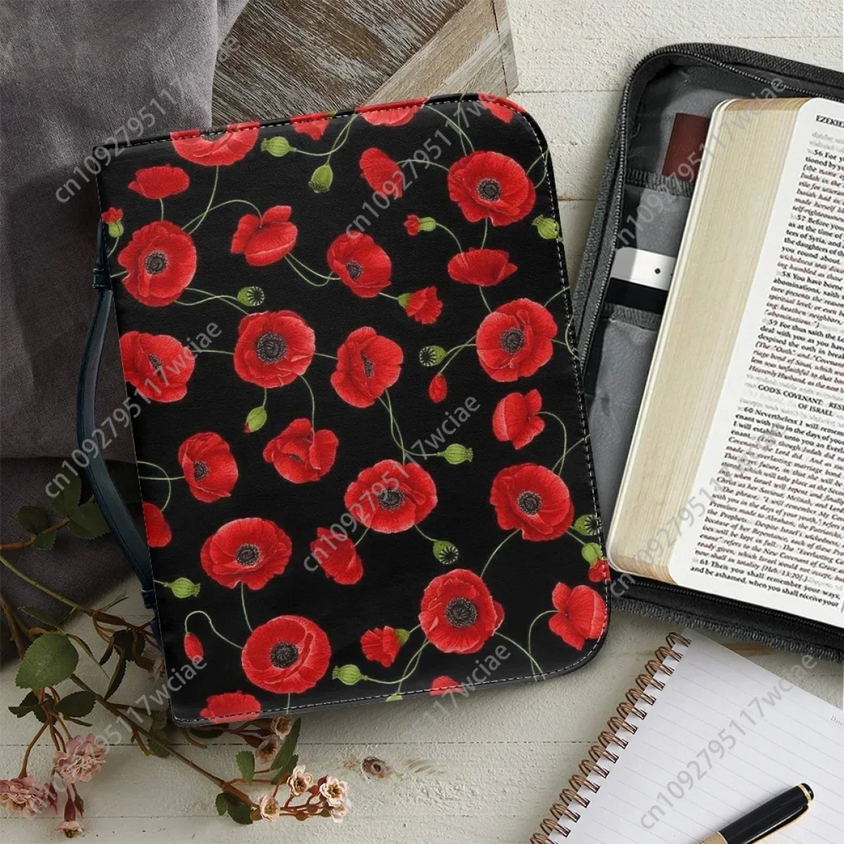 

Leather Bible Cover Case for Women Art Flower Print Christianity Church Bible Bag Practical Bible Study Book Holy Storage Boxes
