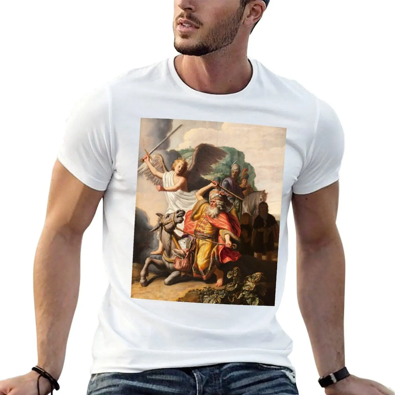 Balaam y el burro (1626) - Camiseta Rembrandt, camisetas para hombre, camisetas informales para hombre, Camiseta de algodón