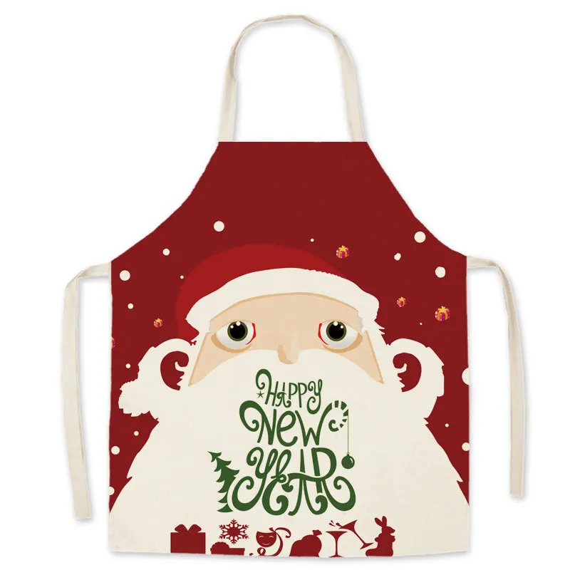 Christmas Linen Printed Apron Kitchen Cooking BBQ Bib Home Decor Stain Resistant Accessories New Year Holiday Gift