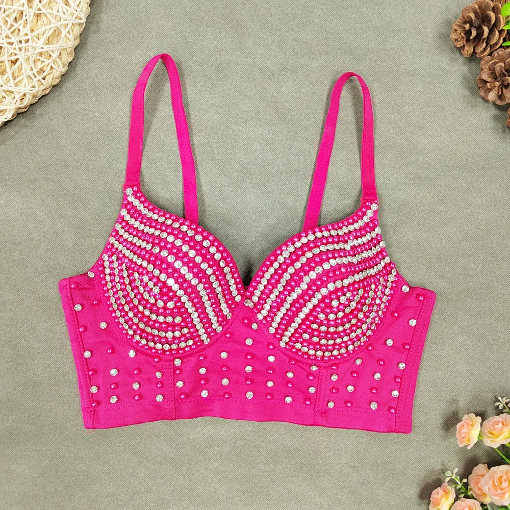 European And American Cat-Eye Diamond-Encrusted Bra Straps, Spicy Girl Street Club Strapless Top, Beaded Unique Niche Wrap Top