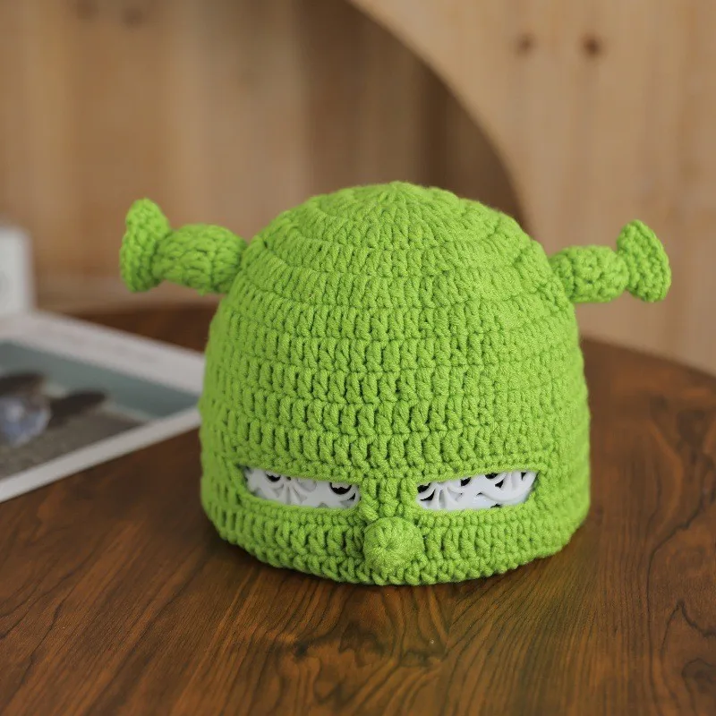 Unisex Sturmhaube Monster Shrek Mütze Wolle Winter Warme Strickmützen Grün Lustige Beanie Skullies Mütze für Damen Herren Rein handgefertigt – Detail 6