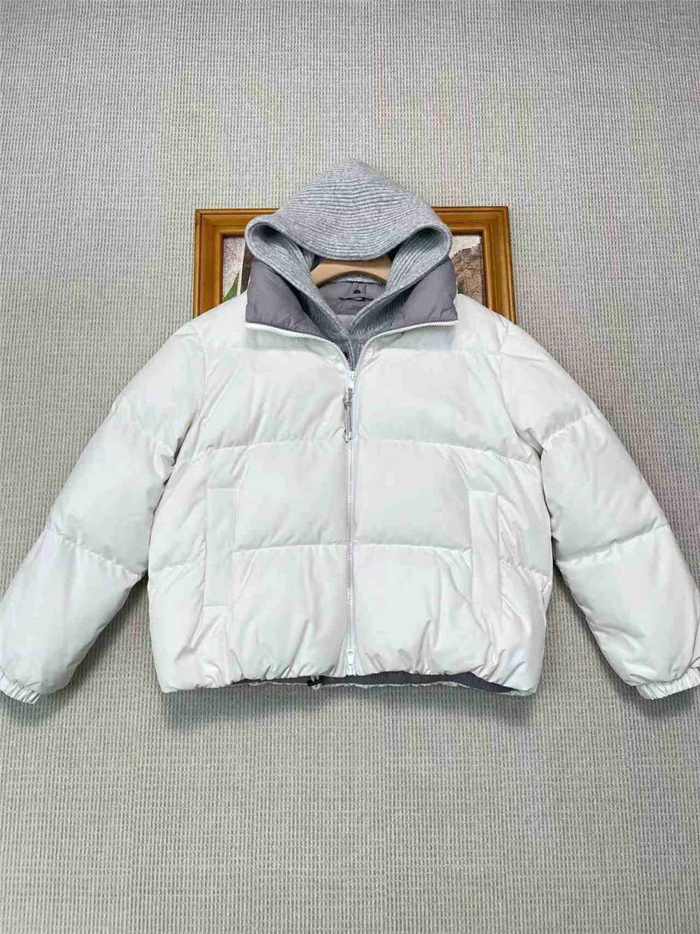 Winter B*C Women's Goose Down Jacket Thick Hooded Knitted Short Coat Female Clothing