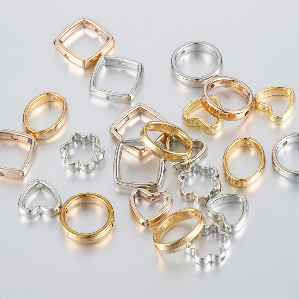 50pcs CCB Frame Spacer Beads for Jewelry Through Holes Square Heart Flower Pendants Connectors For DIY Jewelry Necklace Making