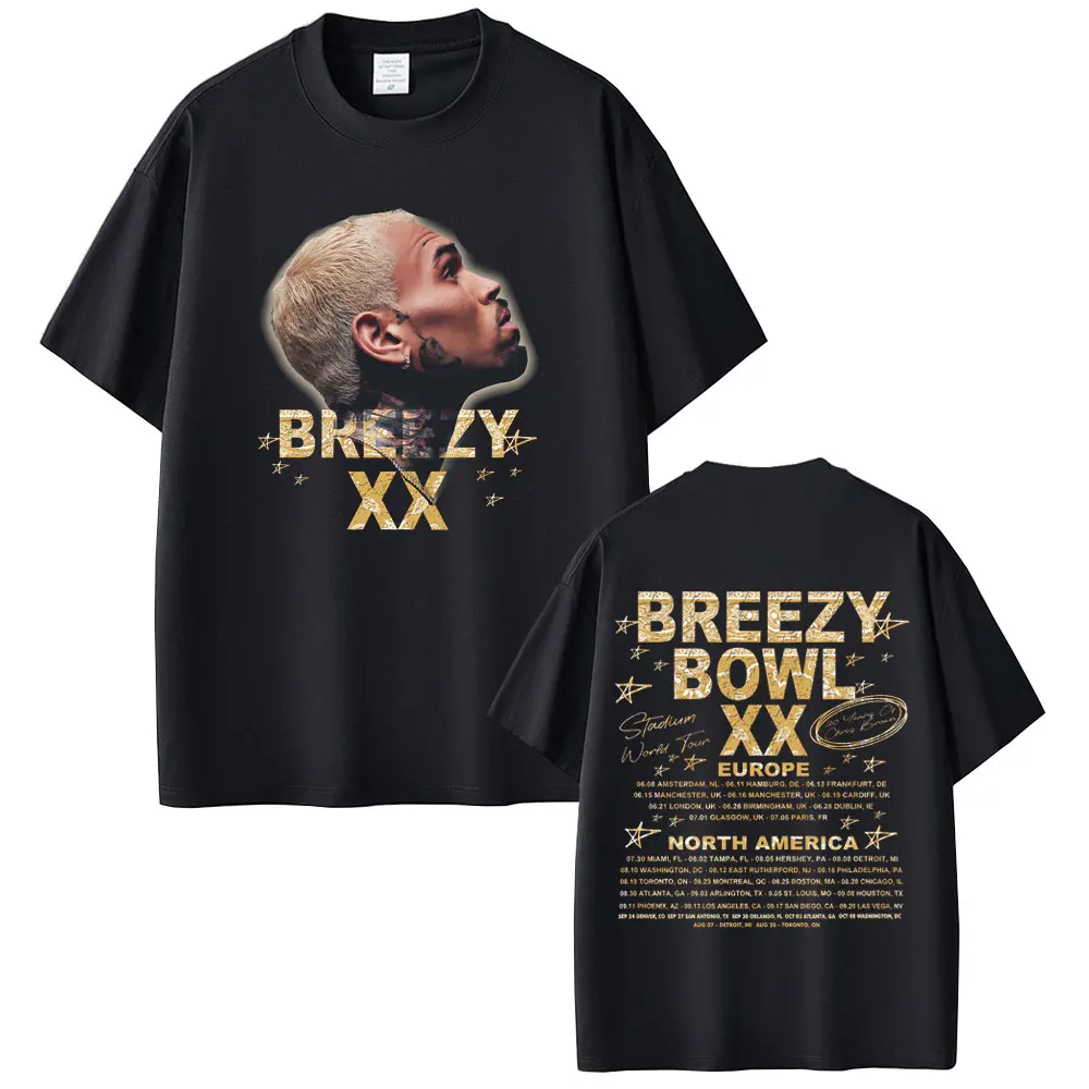 

Rapper Chris Brown Breezy Bowl XX Tour 2025 Merch T-shirts Fans Gift Men Women Hip Hop Fashion Pop Music Short Sleeve T Shirts
