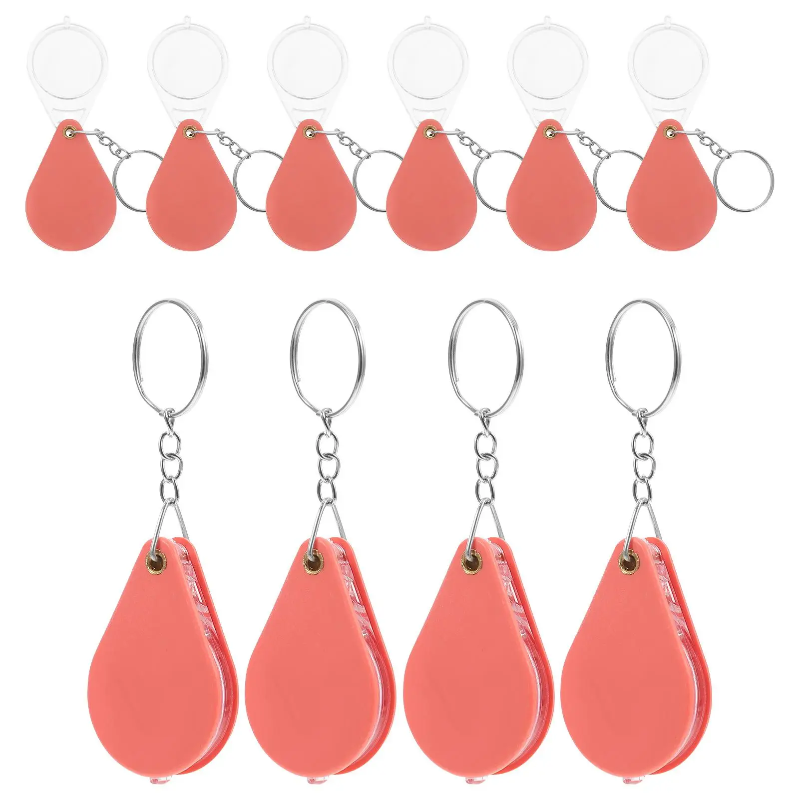 

10pcs Mini Portable Folding Magnifier 10x Orange Lens for Coin Credit Card Reading Glasses Keychain Tool Pocket Elderly Kids