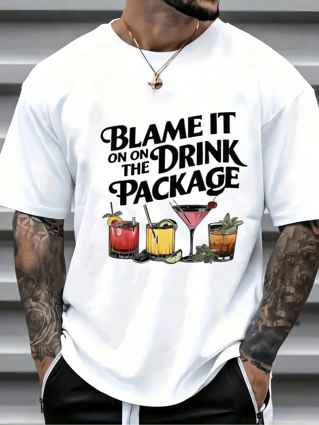 Blame It On Drink Package-Shirt - Funny Drinking Tee, Casual Crew Neck Cotton-Shirt, Soft, Summer Breathable Tee - Parties, Vaca