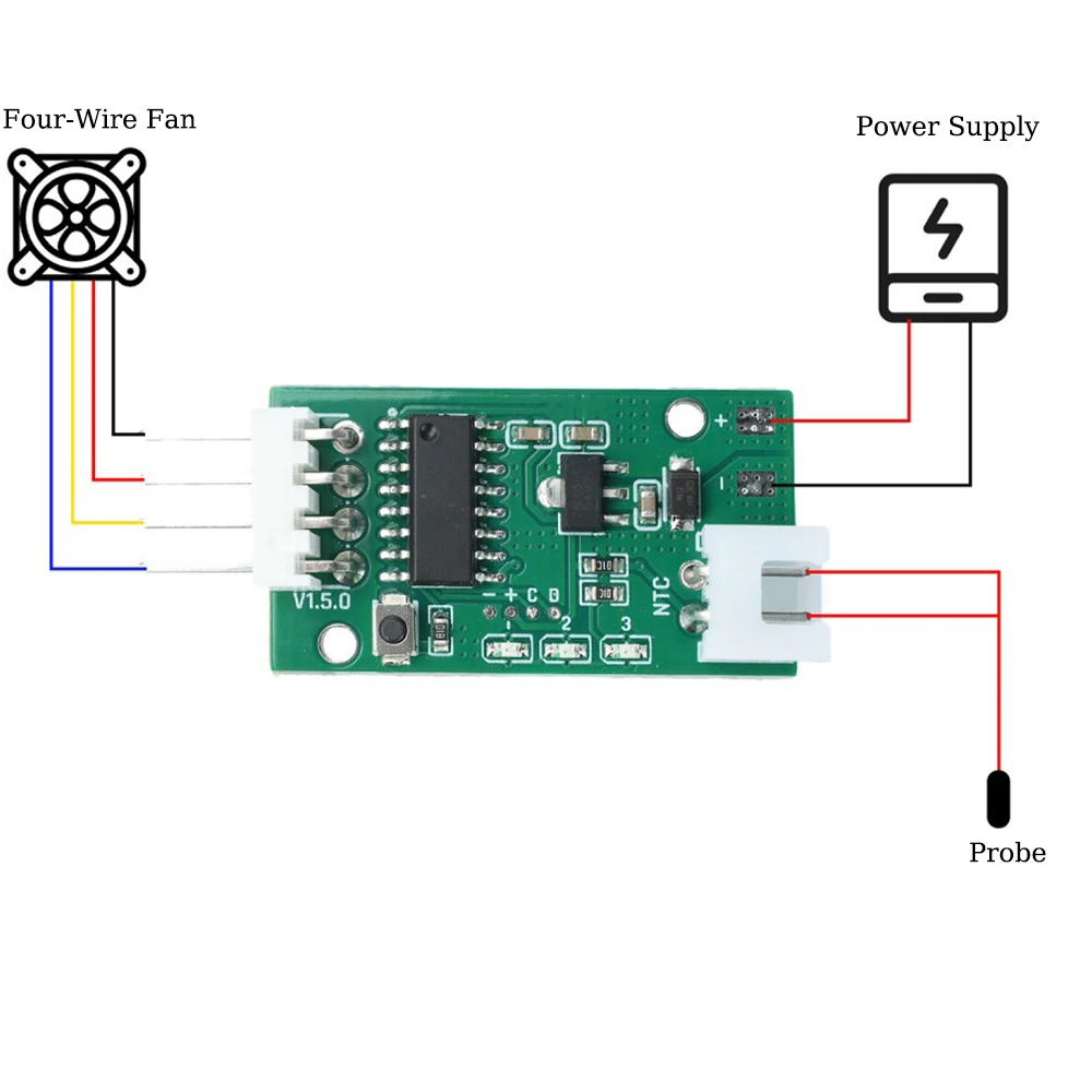 5V 12V 4-Wire PWM Fan Temperature Controller Auto Speed Adjustment Silent Cooler Duty Cycle 5-15V NTC Probe Fan Speed Governor