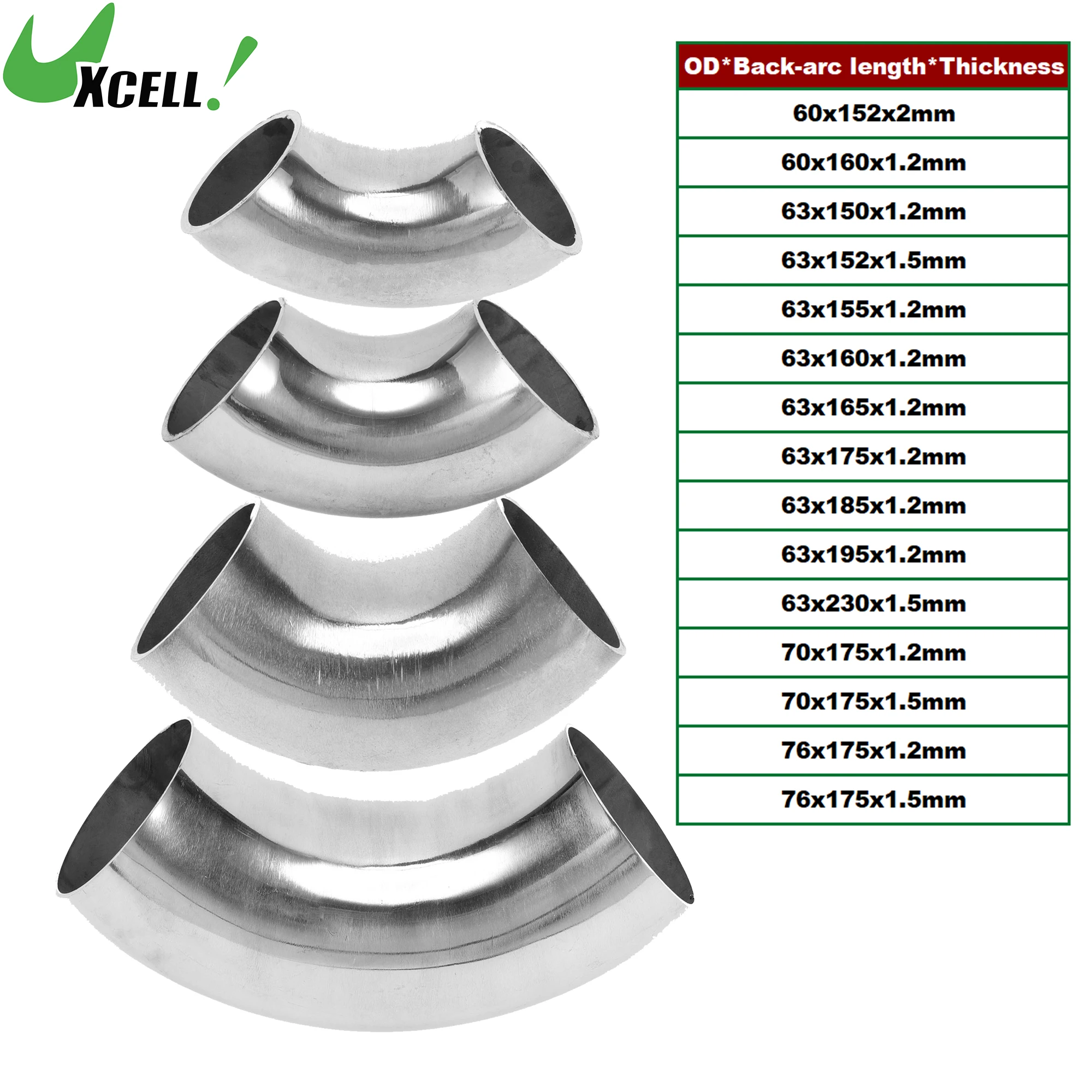 UXCELL 60mm to 76mm 90 Degree Mandrel Bend Elbow Car Modified Exhaust Pipe Tubing Piping Welded Connection 1.2mm 1.5mm Thick