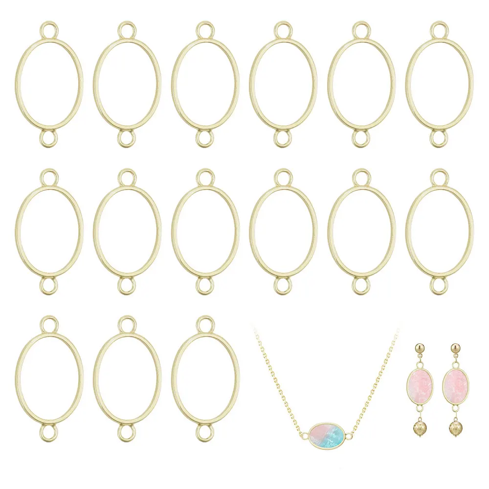 32 Pcs Oval Open Back Bezel Pendants Hollow Pendant for Resin Oval Open Blank Connector Alloy Frame Charms Light Golden