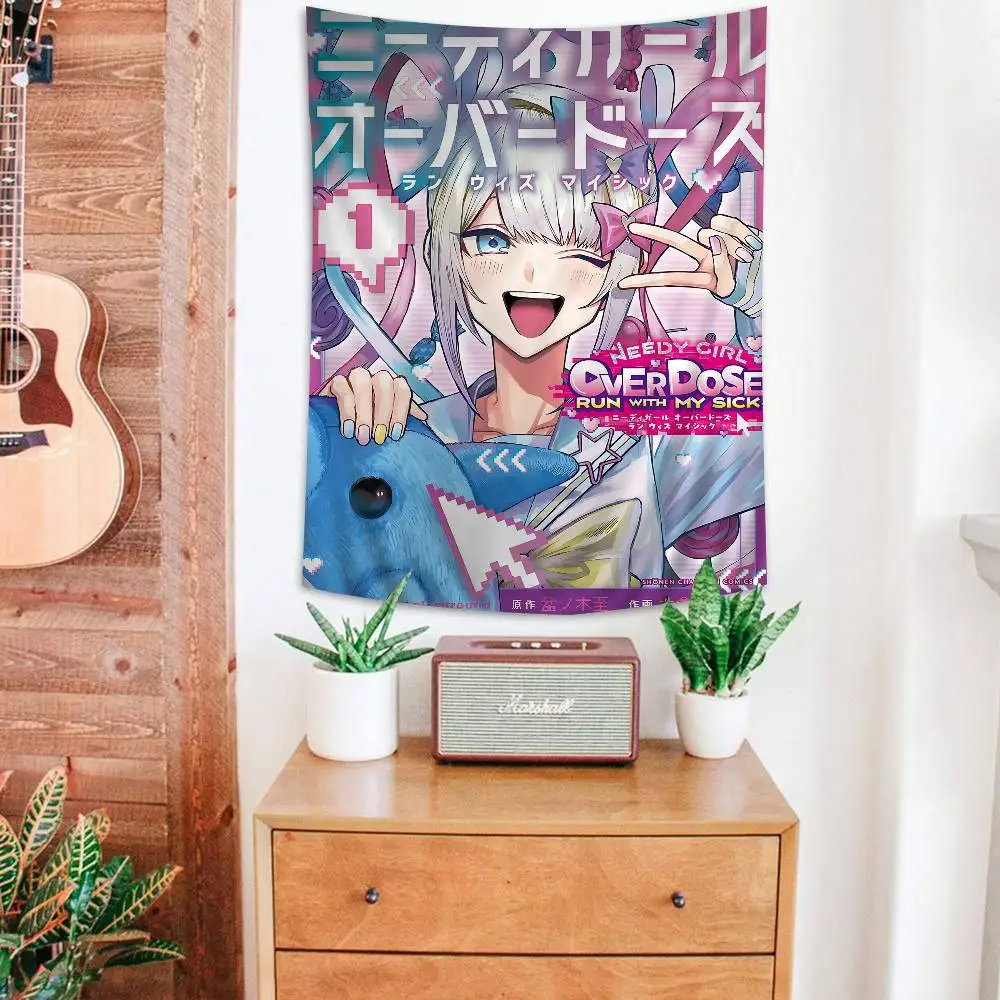 Needy Girl Overdose Game Anime Tapestry Hippie Flower Wall Carpets Dorm Decor Cheap Hippie Wall Hanging