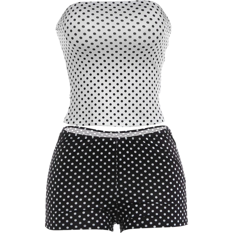 Kliou Sexy Modisches 2-Teiliges Set für Damen mit Polka-Dot-Print, Wickeloberteil, Rückenfreies Tanktop + Figurbetonte Pfirsichfarbene Hüftshorts, High-Street-Outfits – Detail 2