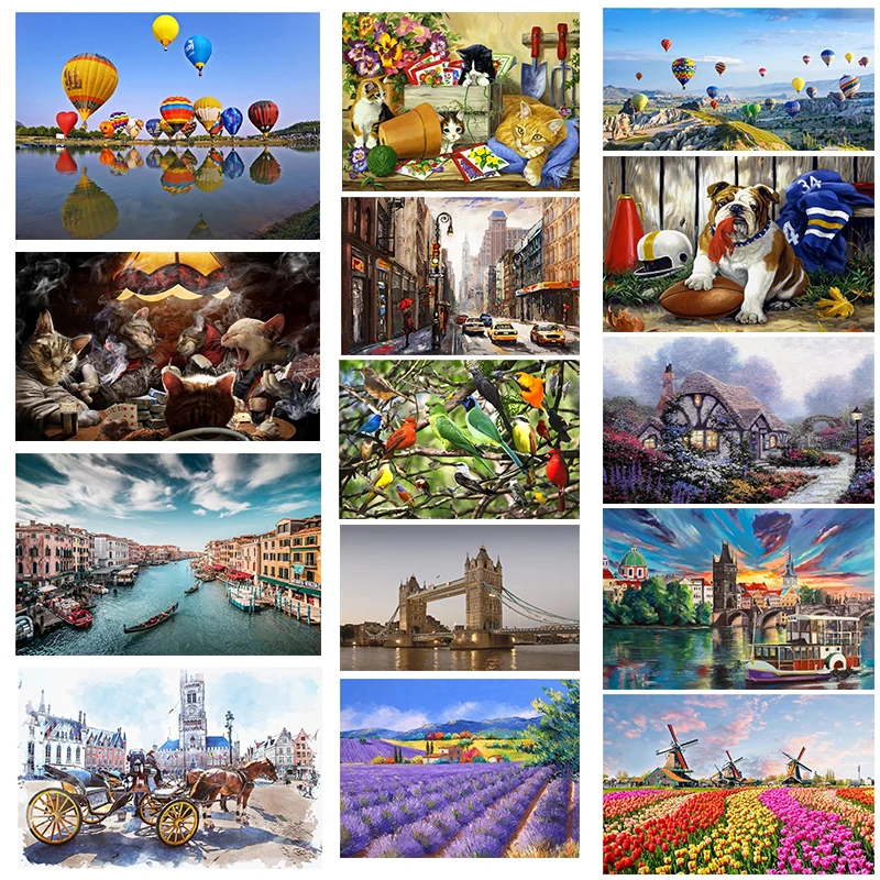 46*28cm Jigsaw Puzzles 500 Pieces Paper Picture Landscape Oil Painting Art Puzzles Decompression Toys for Adults Family Games