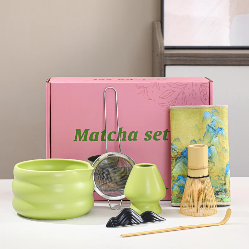 

5/7pcs Premium Matcha Tool Set Ceramic Matcha Bowl With Whisk Stand Tea Stirrer Chasen Ceremonial Matcha Set Gift Box