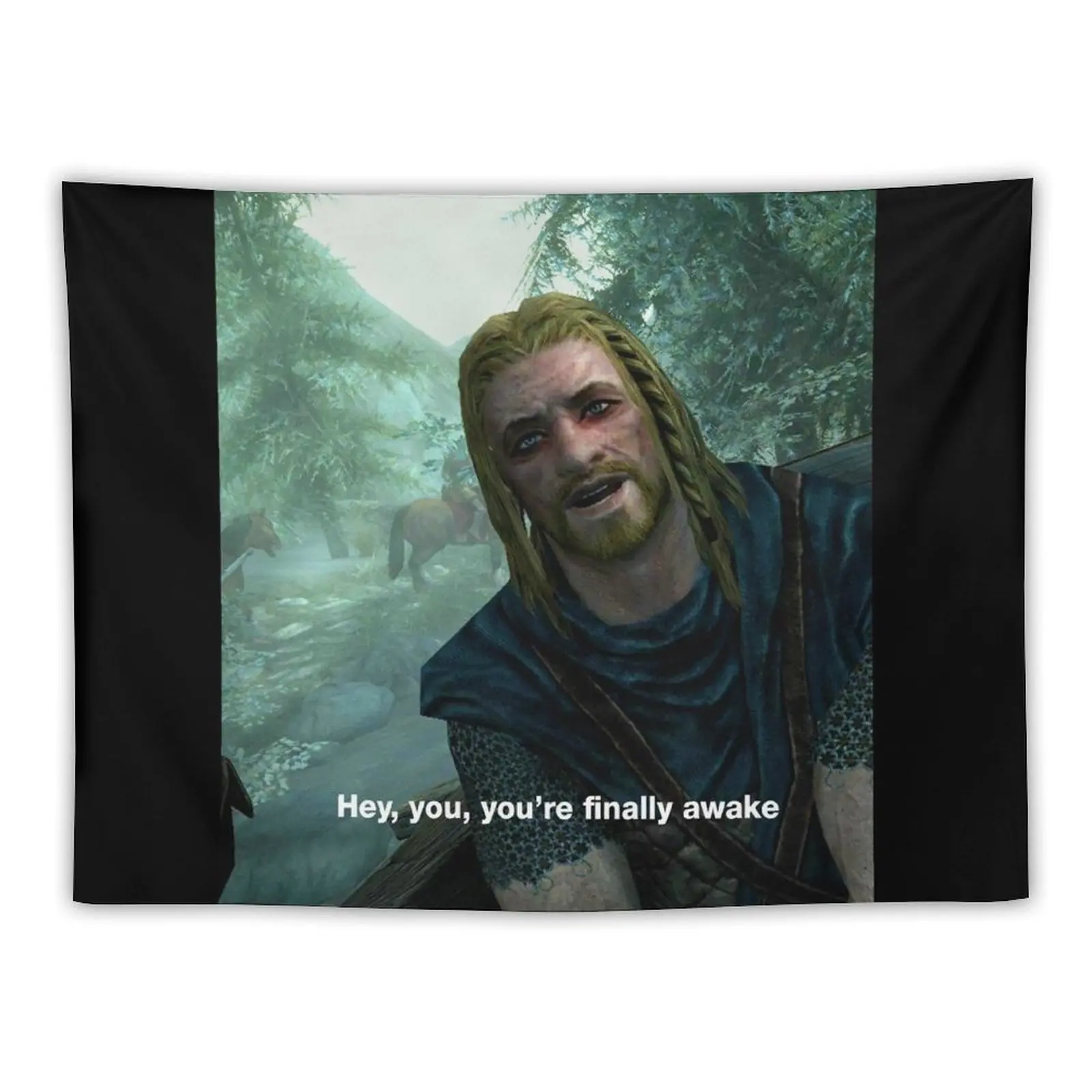 Hey You You're Finally Awake - Skyrim Meme Tapestry Bed Room Decoration Carpet On The Wall Tapestry