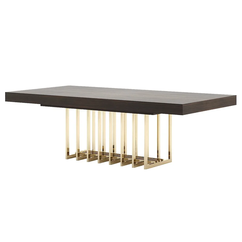 

Light luxury stainless steel dining table model room restaurant rectangular solid wood dining table Italian fashion designer