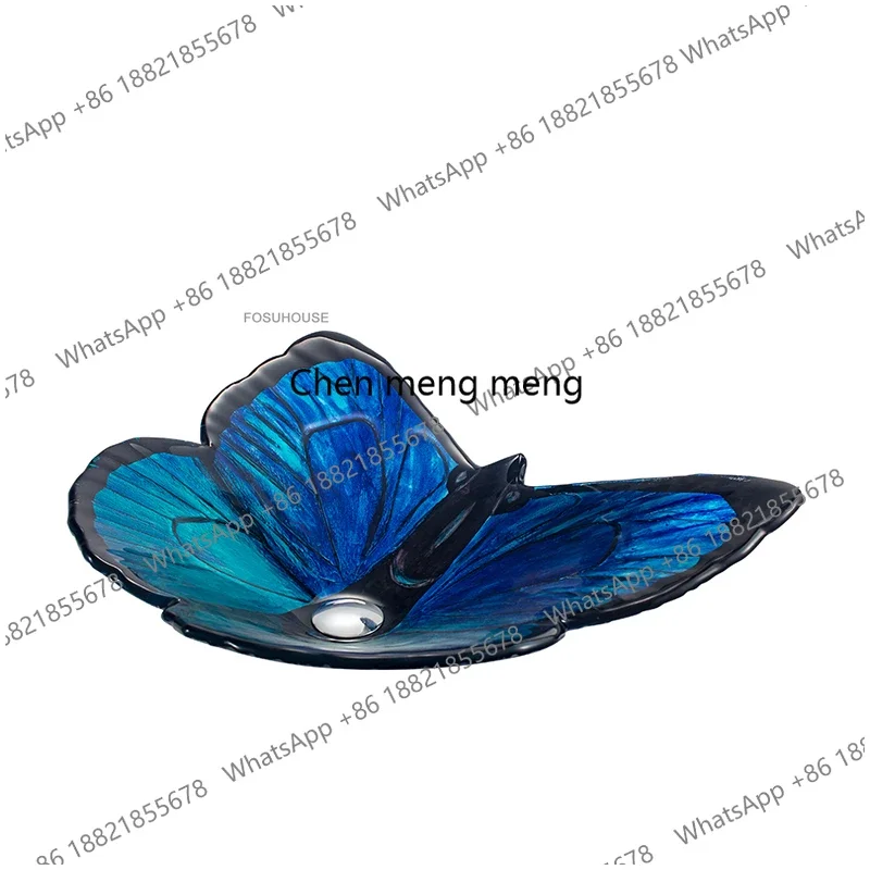 YL Nordic Hotel Butterfly Bathroom Sinks Art Above Counter Washbasins Kitchen Vanity Washing Sink Basin Japanese Garden Glass Ba