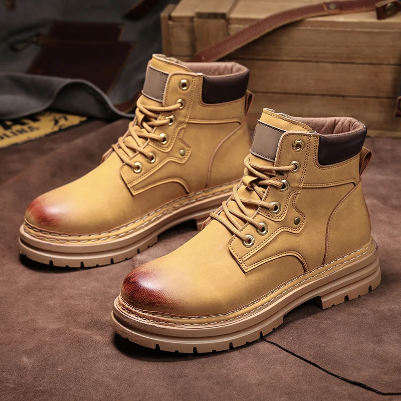 Fashion Men Boots Spring Comfortable Platform Leather Shoes Men Trend Brown Non-slip Work Boots for Men Casual Shoe Cowboy Boots