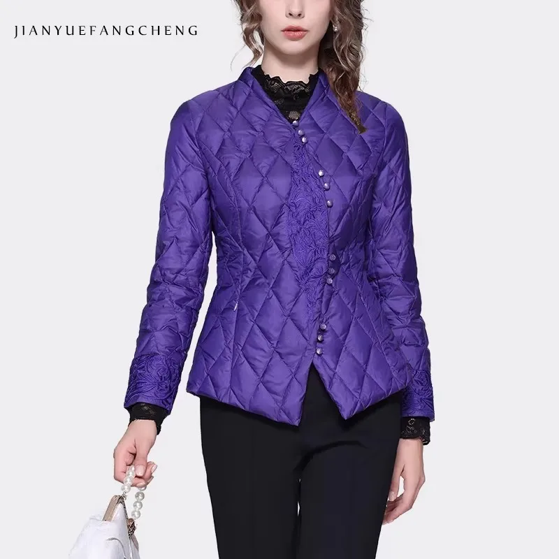 

Fashion Embroidered Women' Ultra-thin Down Jacket Winter Tops Slimming Fit Short Style Female Korean Casual Jackets