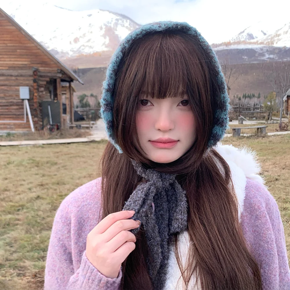 

Versatile Contrasting Stripes Knitted Earmuffs Synthetic Wool Personality Casual Headband Earflag Windproof Trendy