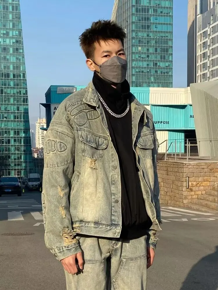 

Мужская мотоциклетная куртка свободного кроя, осенне-зимняя, больших размеров (до 250 фунтов), в американском ретро-стиле, повседневная верхняя одежда, джинсовая куртка