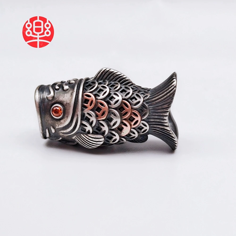 

Exquisite Brass Koi Fish S925 Paracord Woven Knife Bead EDC Outdoor Tool Pendant Keychain DIY Accessory Camping Backpack Charm