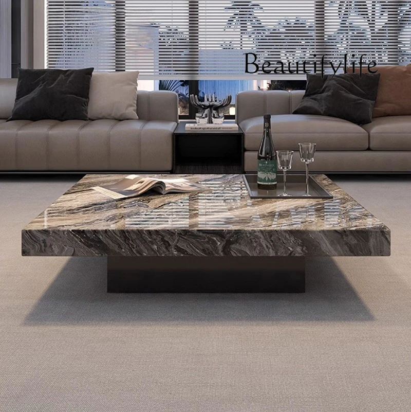 Brown luxury stone coffee table natural marble household Italian minimalist light luxury high-end living room square suspension