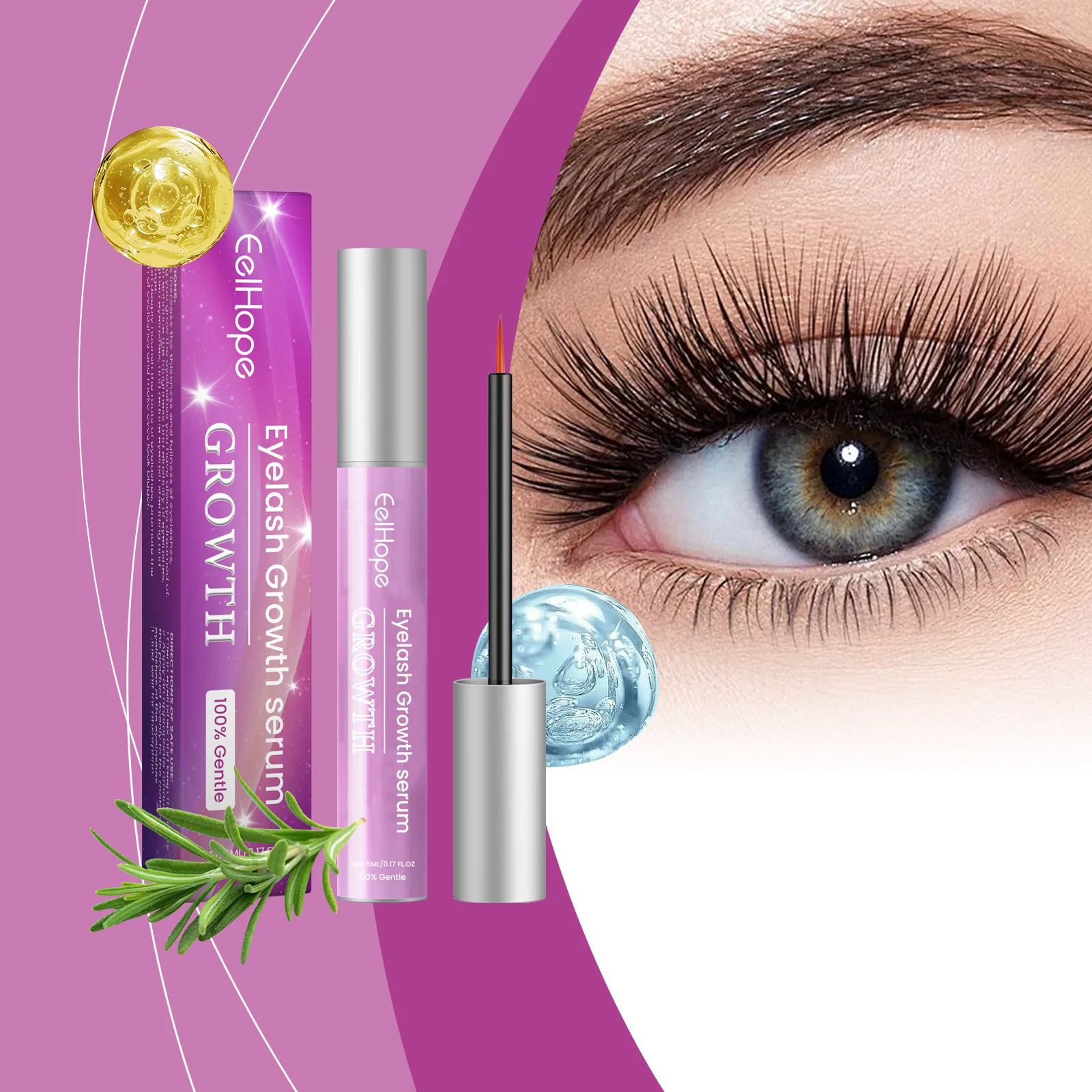 Suero para el Crecimiento Rápido de Pestañas, Potenciador para Pestañas Más Largas, Voluminosas y Rizadas, Tratamiento Nutritivo para la Raíz, Accesorio de Maquillaje para Ojos