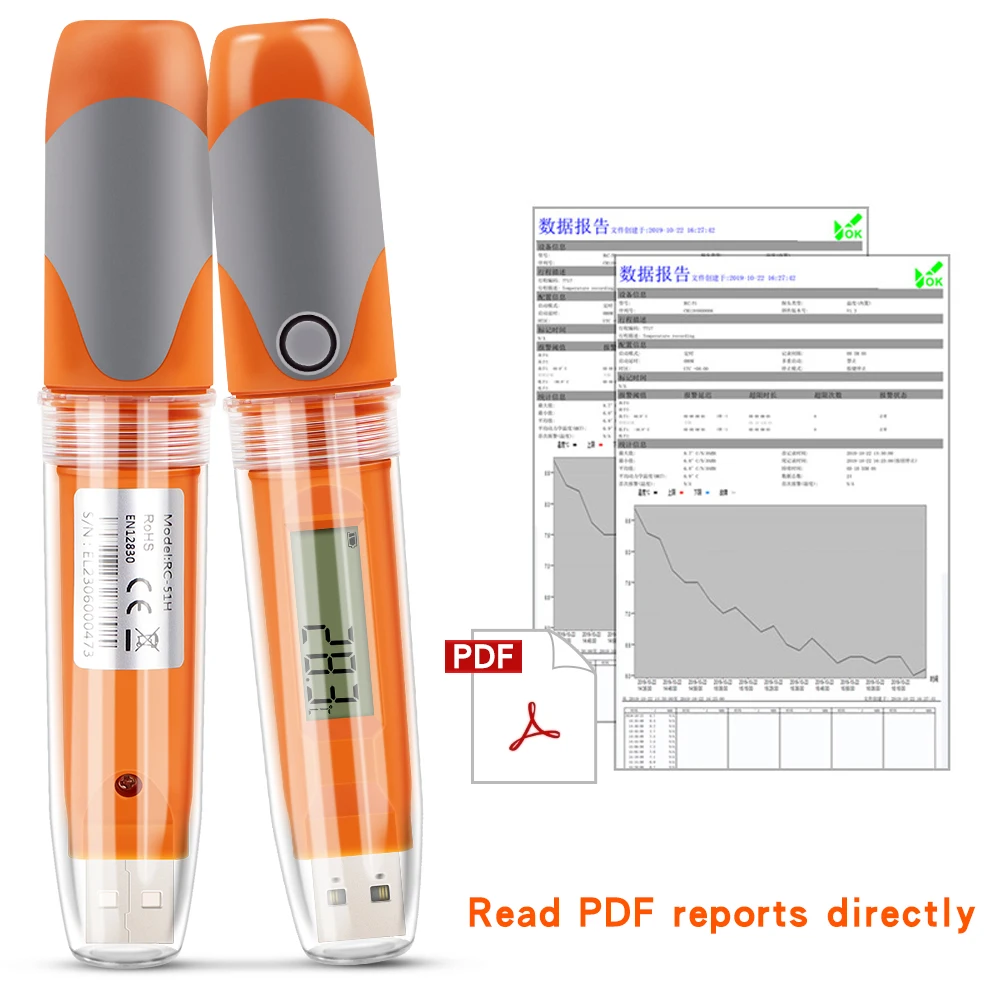 Elitech RC-51H USB Temperature and Humidity Data Logger 32000 Points Auto PDF Temperature Recorder RH TEMP Detector Reusable