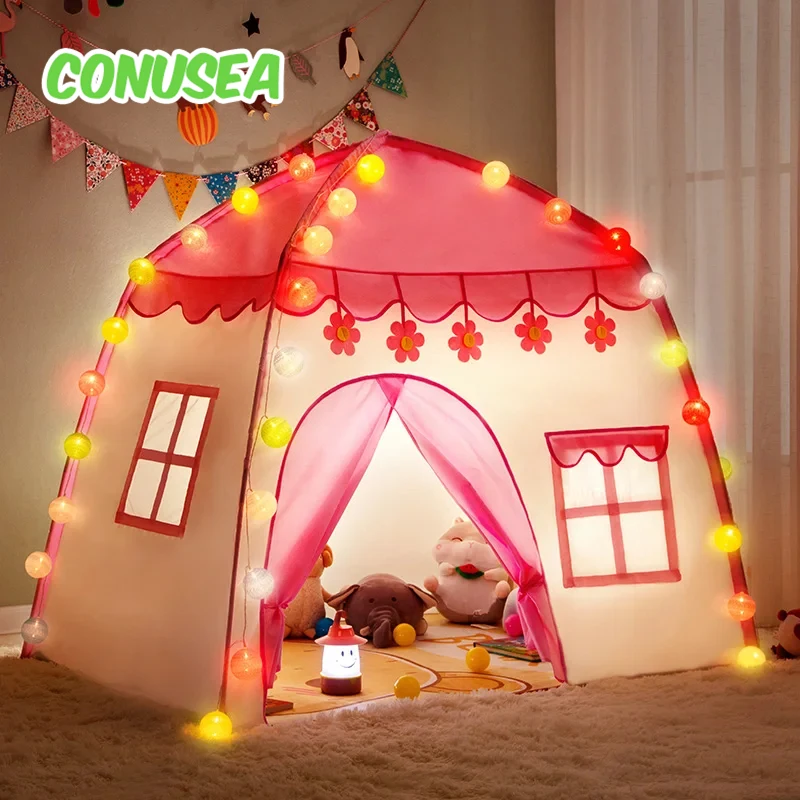 Casa de tenda para crianças com luzes LED, Castelo da Princesa, Acampamento de inverno Barraca, Brinquedos para meninas, bebê, Quarto das crianças