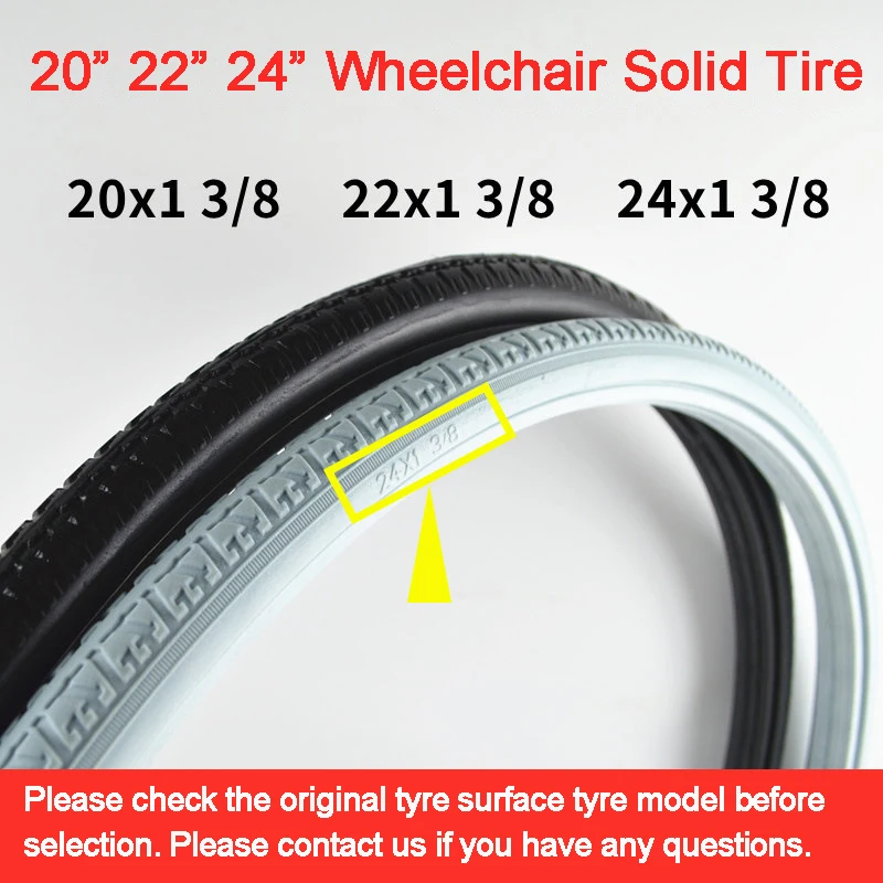 Wheelchair tyre accessory inner tube outer solid tire 20 inch 22 inch 24 inch airless tire universal 20*1 3/8 black solid tire