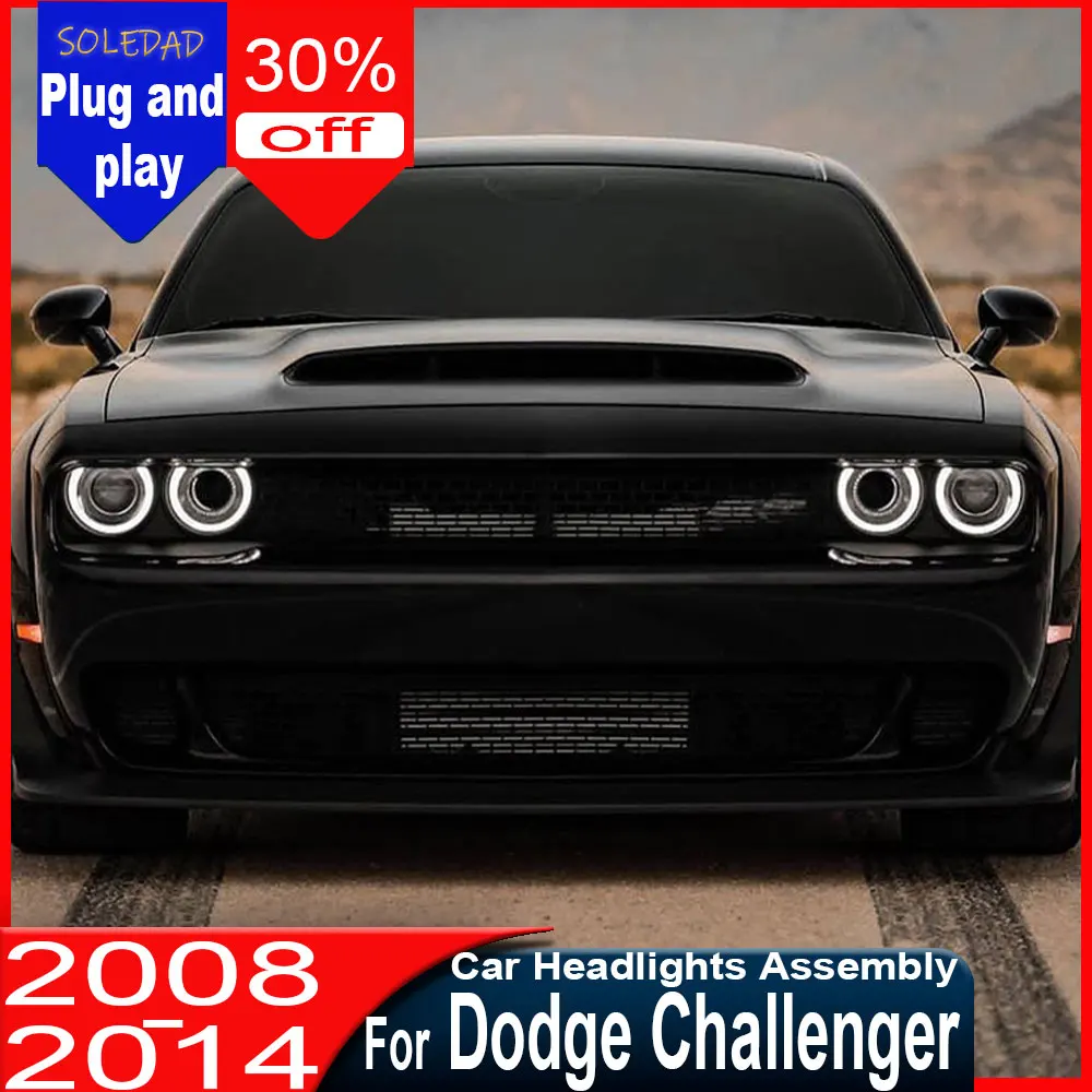 Car Head Lamp for Dodge Challenger Headlight 2008-2014 Headlights Challenger RGB DRL Turn Signal High Beam Angel Eye Projector