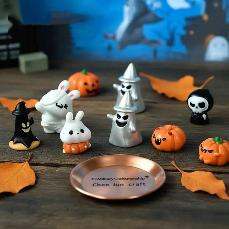 Mini Halloween Cute Resin Figurines Adorable Cartoon Patterns Fine Workmanship for Living Room Shelf Decor Gift