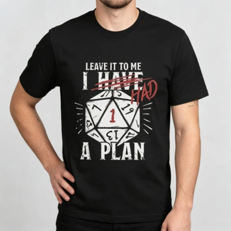 Fantasy Gamer Men Cotton Crew Neck Tee Leave It To Me I Have Had A Plan D20 Dice Print Tabletop Gaming Retro Short Sleeve T