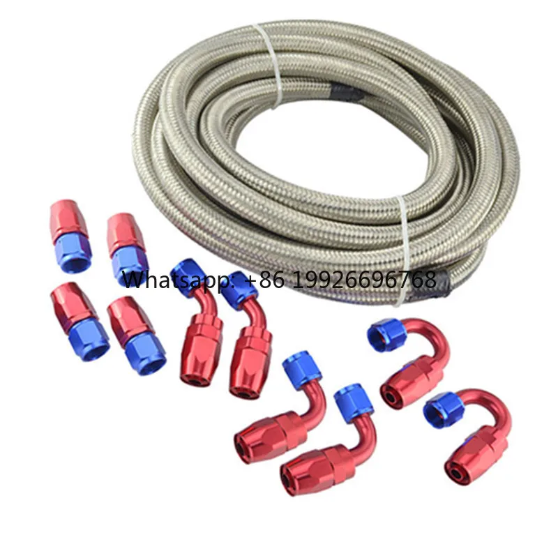 

AN8 Fuel Tubing Kit Stainless Steel Braided Fuel Line Fittings Hose End Adapter for All Auto Part