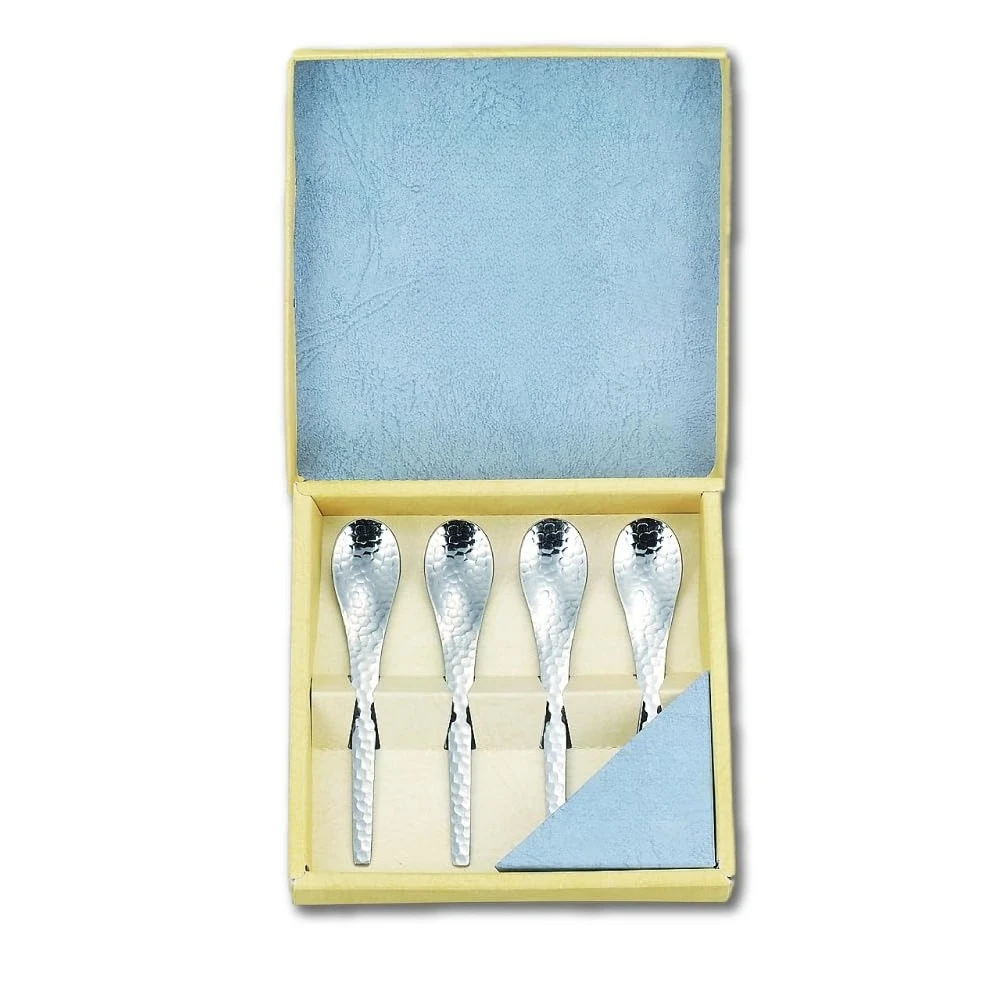 Juego de Cucharas para Café y Té [Hecho en Japón] Juego de 4 Piezas de Cucharas Pequeñas de Acero Inoxidable con Acabado Martillado