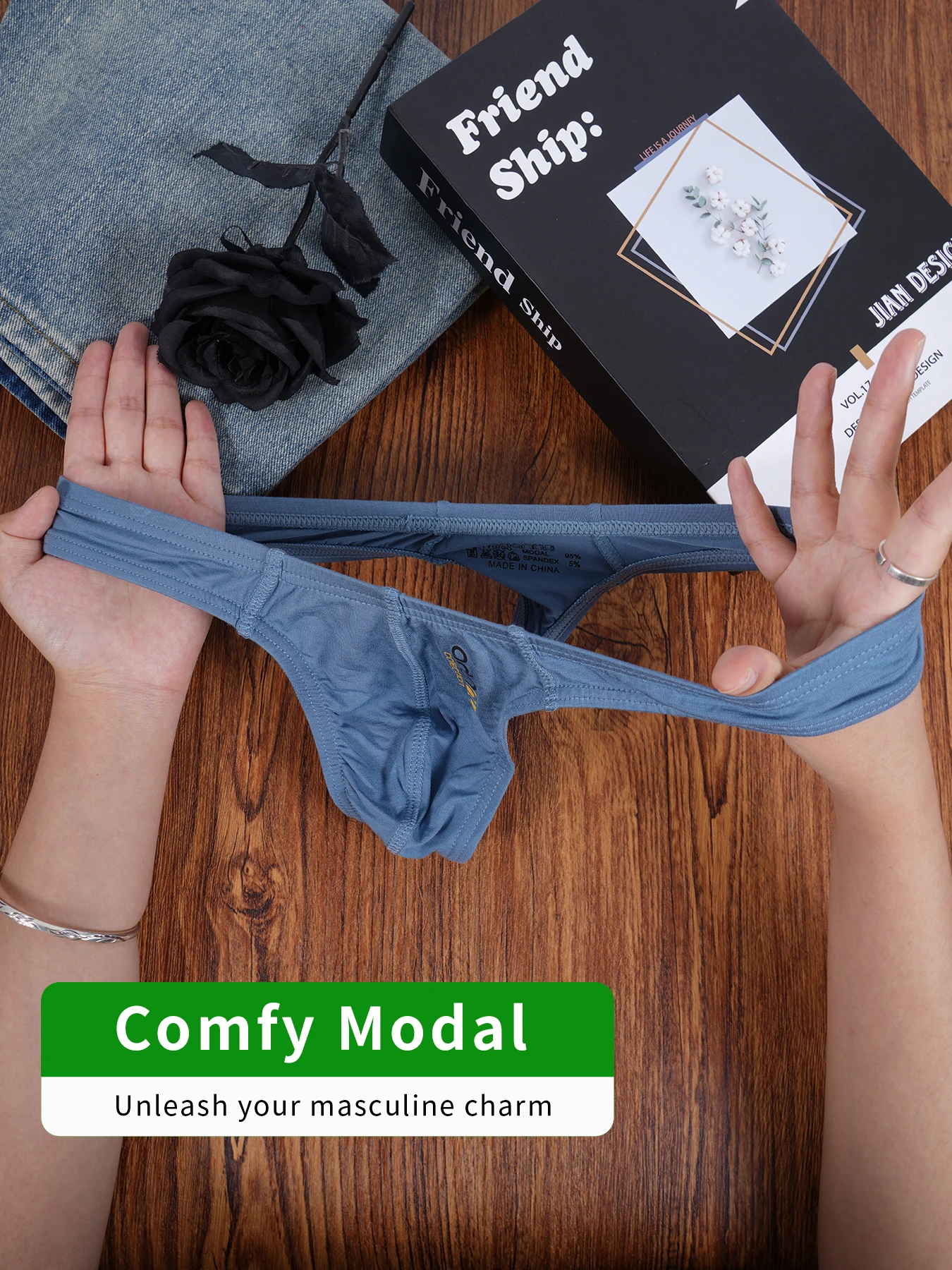 Men's Ultra-Thin Modal Thong with U Convex Pouch Soft Breathable Body Shaping Underwear for Comfortable Fit