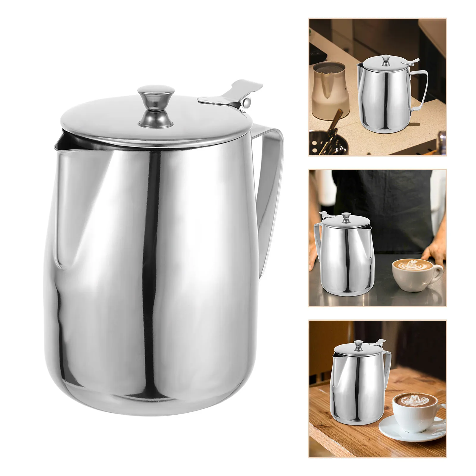 

Кувшин для вспенивания молока из нержавеющей стали на 2000 мл с термосберегающей крышкой для латте-арта и эспрессо