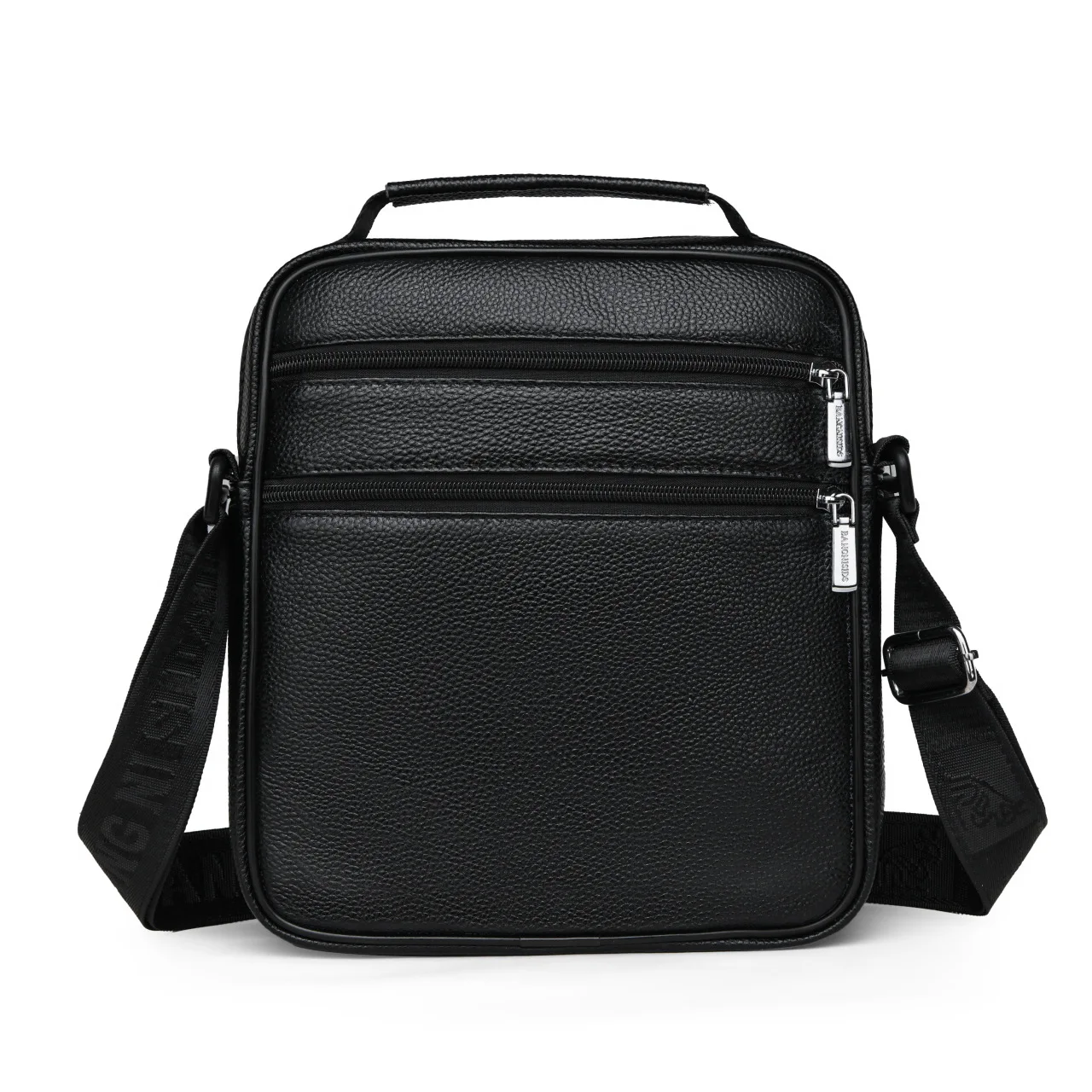 Real leather men's large capacity hand-held crossbody bag with multiple pockets for commuting and traveling